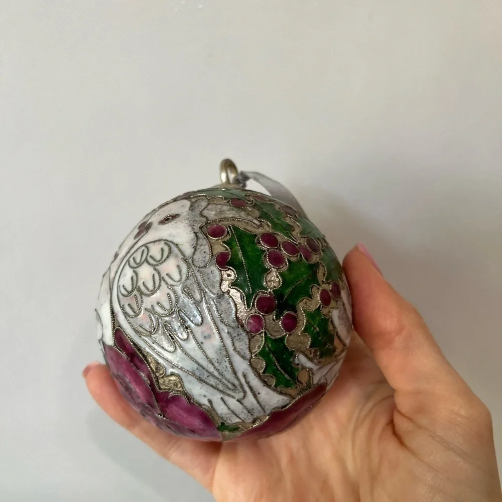 Christmas Ornament Enamel Cloisonné Ball Two Turtle Doves